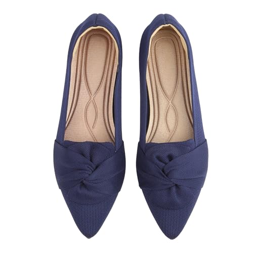 Flats for Womens Pointed Toe Ballet Flats with Bow Comfortable Knit Dressy Flats