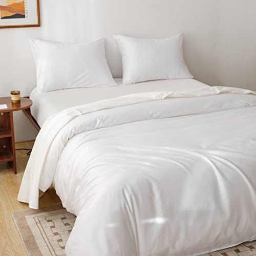 Heimenaogo Egyptian Cotton Duvet Cover Queen Size Sateen Weave, Silky Soft And Breathable Bedding Set With Zipper Closure, Long Staple Cotton Bed Linen Pure White 3Pcs (90"×90") #TOP6