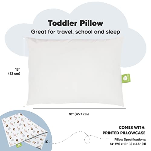 Toddler Pillow with Pillowcase - 13X18 Soft Organic Cotton Baby Pillows for Sleeping - Machine Washable - Toddlers, Kids, Infant - Perfect for Travel, Toddler Cot, Bed Set (The Wild)