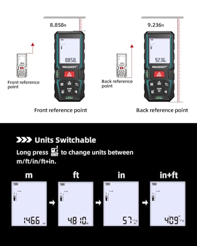 Image of 50m Digital Laser Distance Meter MiLESEEY with Electronic Angle Sensor, ±2mm Accuracy, Auto Level & Height Measurement, Area /Volume /Pythagoras Modes, Backlit LCD, IP54, Battery Included