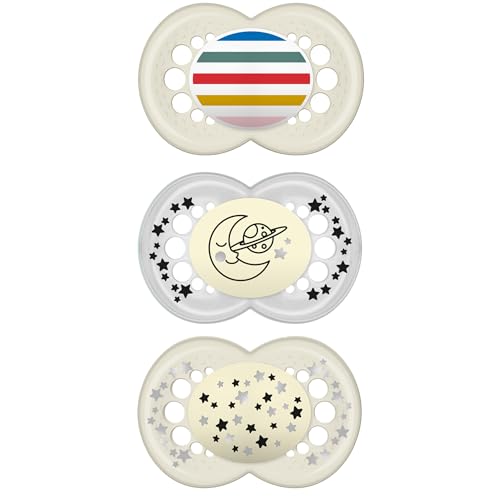 Image of MAM Original Day & Night Baby Pacifier, Nipple Shape Helps Promote Healthy Oral Development, Glows in The Dark, 3 Pack, 16+ Months, Unisex