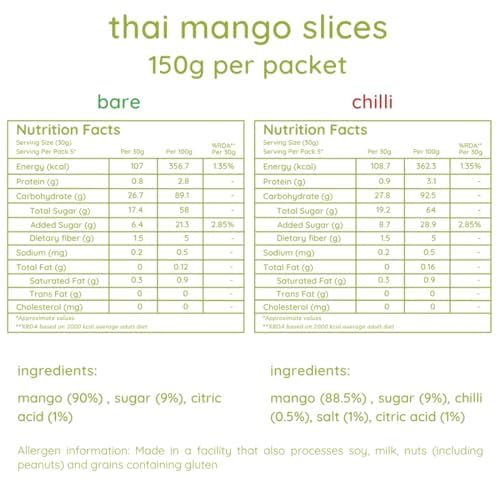 Image of Natch Dried Thai Mango Slices, Healthy Snakcs Vegan & Gluten Free, 100% Natural Mango Fruit, No Artificial Preservatives, Healthy Fruit Snacks for Adults & Kids, Real Mango Candy, 60g each (Pack of 2), Bare & Chilli
