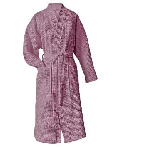 heimtexland ® Bademantel Waffelpique Reisebademantel Saunamantel 100% Baumwolle Oekotex leicht schnelltrocknend hautfreundlich für Damen und Herren Typ881 Mauve M