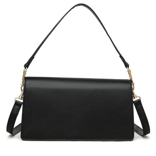 Image of Diva Dale Signature Canvas Shoulder Bag, Brown Leather with Monogram Pattern, Gold Hardware, Adjustable Strap