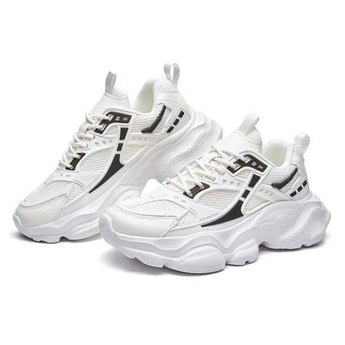 SPWAGYM Men's Running Walking Sneakers Casual Athletic Shoes Chunky Trainers Fashion Sneakers for Men White Size 9