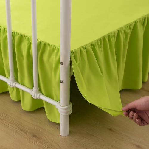 Image of Bed Skirt King Size Ruffled Bed Skirt with Split Corners, 14 Inch Drop Dust Ruffle Bed Skirts with Platform, Gathered Style, 100% Microfiber, Lime