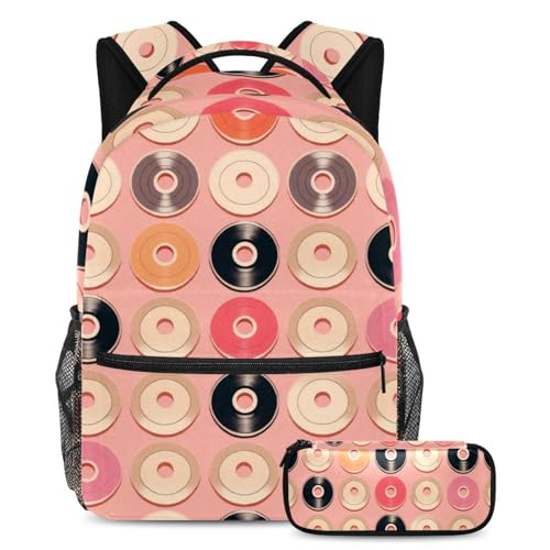 Sac pour adolescents et sa trousse à crayons, le cadeau idéal avec motif disques roses