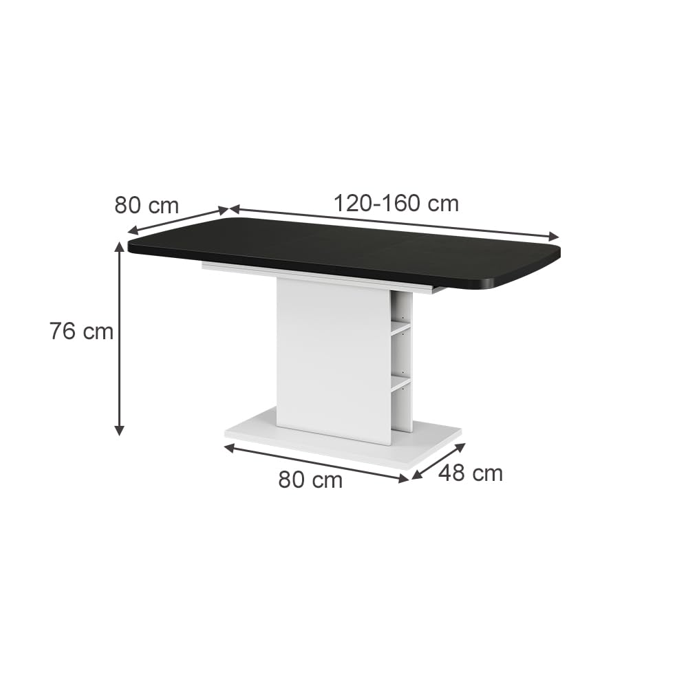 Vicco Mesa de Comedor Fenaro, Negro/Blanco, 120-160 x 80 cm