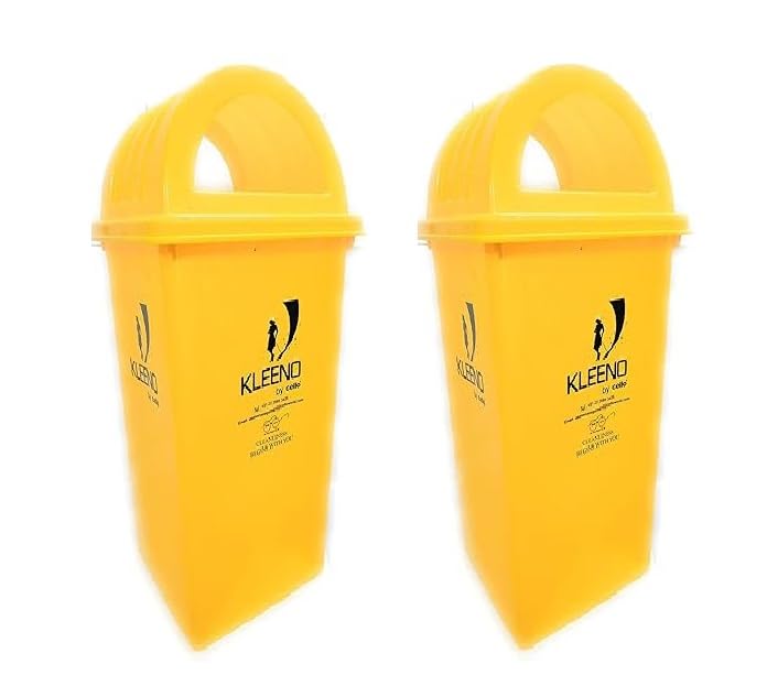 Image of Cello Kleeno Dome Lid Plastic Garbage Dustbin Bucket 110 LTR - YELLOW /YELLOW (COMBO)
