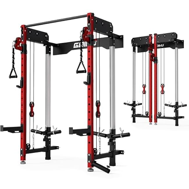 WM3-V4 Folding Squat Rack, Wall Mounted Power Rack with Dual Independent Pulley System, Functional Trainer with 5 Adjustable Function Modes for Space Saving Home Gym