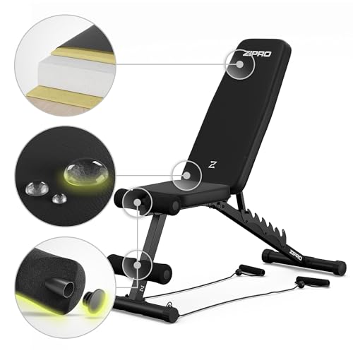 ZIPRO Tempo klappbare Hantelbank mit Expander-Seilen – Verstellbare Fitnessbank mit 6-fach Rückenlehne, Dreiecks-Stahlrahmen, Belastbar bis 230 kg, Trainingsbank für Sit-Ups, Krafttraining & Home-Gym – Bild 5