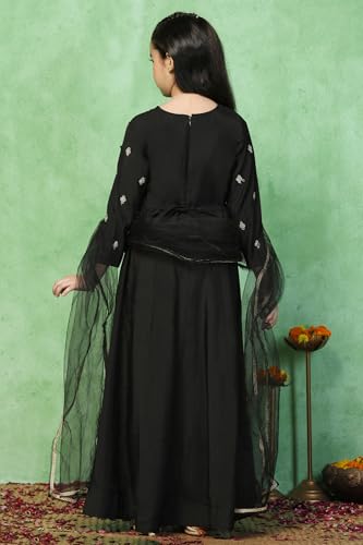 Image of Fashion Dream Girls Chanderi Embroidered Maxi Dress with Dupatta|Ethnic Gown for Kids