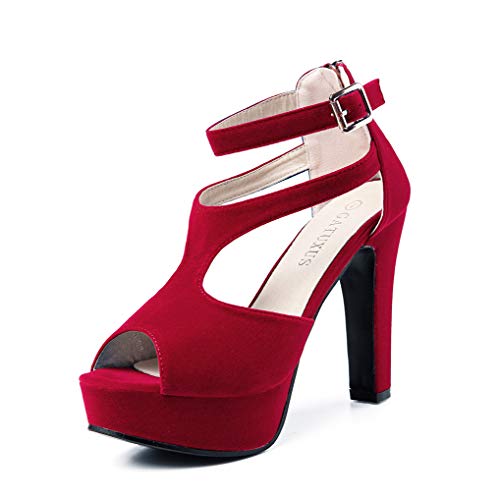 GATUXUS Women's Platform Chunky High Heels Sandals Open Toe Ankle Strap Sexy Dress Sandals Pumps Summer Shoes