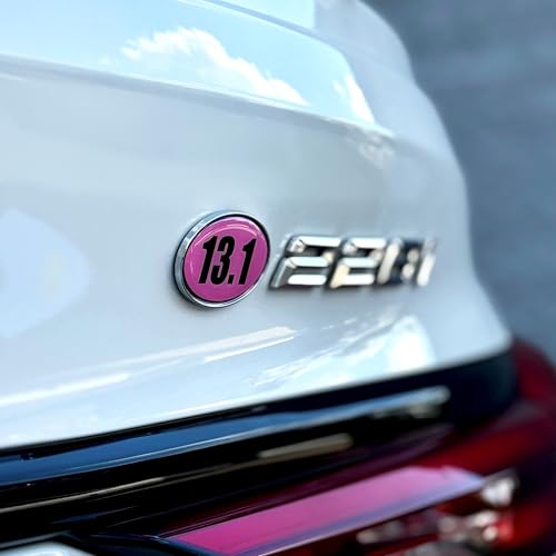 Image of Elektroplate Mini 13.1 Half-Marathon Pink OEM Chrome Emblems for Motorcycles, Watercrafts, and Decorations | Universal Fit at 2.15 inch x 1.4 inch | Weatherproof | 2-Pack