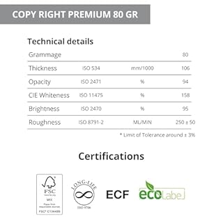 COPY RIGHT Premium Carta A4 80gr – Pacco 5 Risme da 500 Fogli (2500 Fogli) – Risma Carta A4 per Stampante Laser e Inkjet – Carta Stampante A4 Bianca Alta Qualità FSC