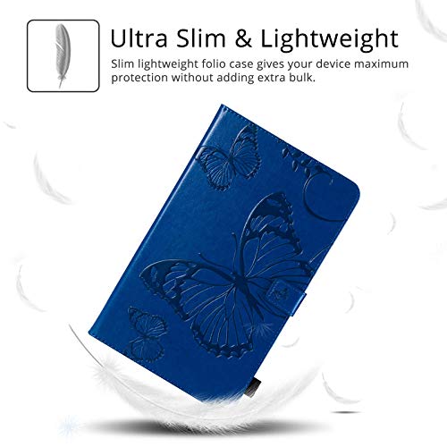 Samsung Galaxy Tab A 10.1 Case - Embossed Butterfly PU Leather Auto Wake/Sleep Stand Smart Wallet Case - SM-T580/SM-T585 - Blue