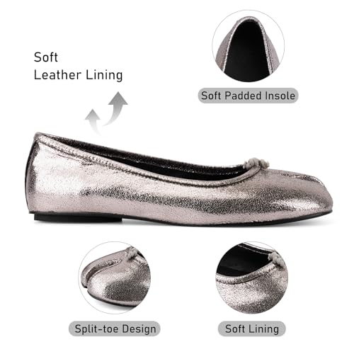 Image of VBDB Tabi Ballet Flats Shoes for Women Rounde Toe Wide Width Split Toe Low Heel Comfortable Flats Shoes