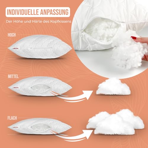 Softimi Gestepptes Premium Kissen 2er Set 50x60 cm Antiallergisch - Anti-Milbe - Geruchlos sofort verwendbar - Mit Härteeinstellung (2er Set 50x60 cm)