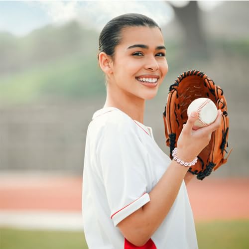 9-Pack Baseball Bracelets with 13 PCS Wooden Beads,Baseball Bracelet Strung with Stainless Steel Chain & Adjustable 18+4cm Length, Mini Heart Charm, Perfect for Baseball Team Gifts 7
