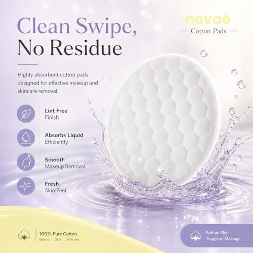Image of Nevae Multipurpose Cotton Pads, 100% Cotton, Embossed Double Sided, for Skin Cleaning, Eye & Face Makeup Removal, Nail Polish Removal, Soft Round Facial Cotton Pads (50 Pcs)