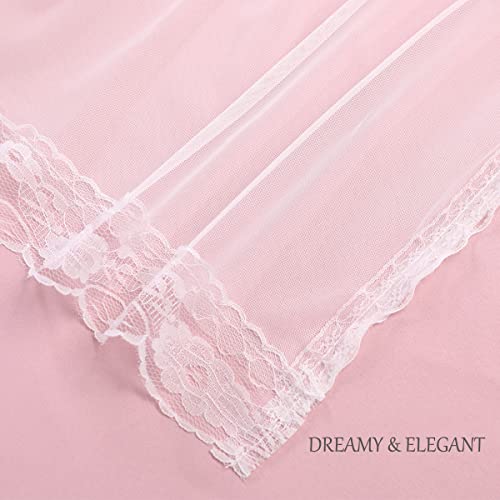 Image of Short Pink Blackout Curtains with Sheer Overlay - Grommet Privacy Drapes, Cute Window Treatments for Kids /Girls Bedroom Nursery LivingRoom, 52 x 54 in, 2 PCs