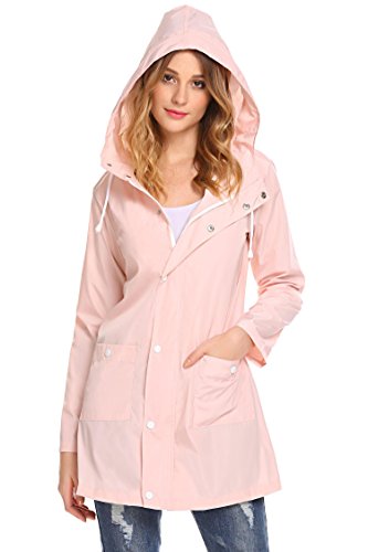 SoTeer Womens Lightweight Raincoat Hooded Waterproof Active Outdoor Rain Jacket (Small, D-Pink)