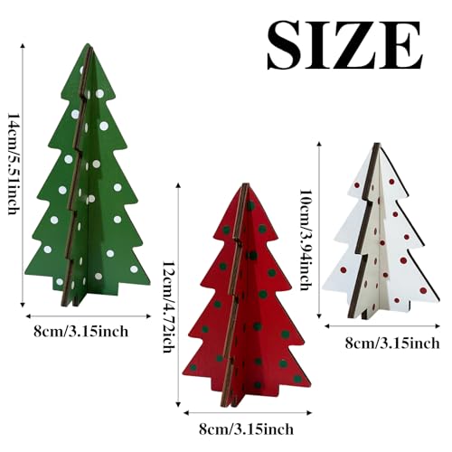 木製クリスマスツリー卓上デコレーションセット 3ピース 自立式 素朴なホリデーセンターピース 段付きトレイ クリスマス ホームデコレーション (レッド、グリーン、ホワイト-2)