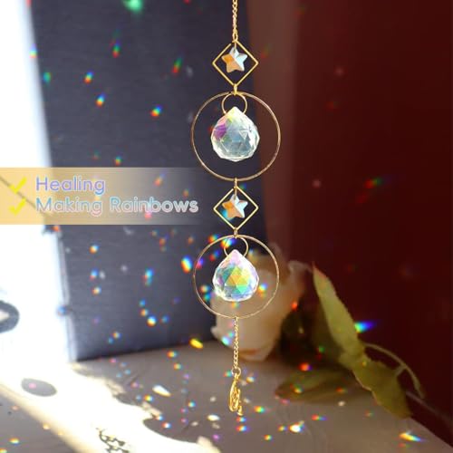 Image of HASTHIP Sun Catcher Hanging for Home Decor 12.9 inches Hanging Multi-Faceted Dazzling Star Charm Reflective Colorful Sun Catcher Suns Light Catchers Shining Hangings for Room Decor