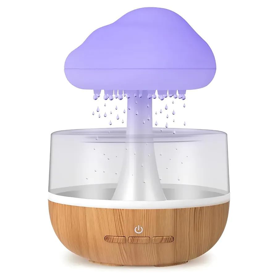 CRIYALE Zen Raining Cloud Night Light Aromatherapy Essential Oil Diffuser Micro Humidifier Desk Fountain Bedside Sleeping Relaxing Mood Water Drop Sound, 7 Changing Colors - Gift (Wood Finish)