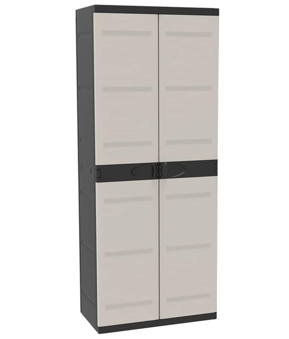 Recamania Armario de plástico, Beige y Negro, 2 Puertas, 4 baldas Regulables en Altura | Medidas: 176x70x41 cm