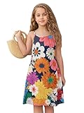 Seechoslo New 6-14 Years Girls Summer Dress Casual Spaghetti Strap A-Line Sundress with Adjustable Straps (US, Age, 11 Years, 12 Years, Floral)