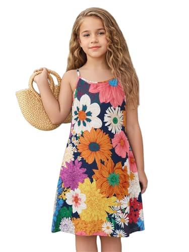 New 6-14 Years Girls Summer Dress Casual Spaghetti Strap A-Line Sundress with Adjustable Straps