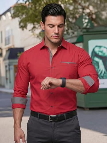 Image of Men's Cotton Blend Shirt with Solid Long Sleeves Spread Coller Neck Regular Fit Single Chest Pocket and Standard Length | Cotton Casual Shirt for Man