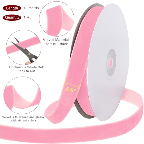 Image of Tsorode 10 Yards Black Velvet Ribbon 1 Inch for Christmas Tree,Velvet Christmas Ribbon for Gift Wrapping Crafts Bow Wreath Holiday Decorations (Pink, 5 /8 inch-10 Yard)