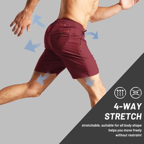 Image of MIER Men's Quick Dry Running Shorts with Zipper Pocket Elastic Waist Athletic Workout Exercise Shorts