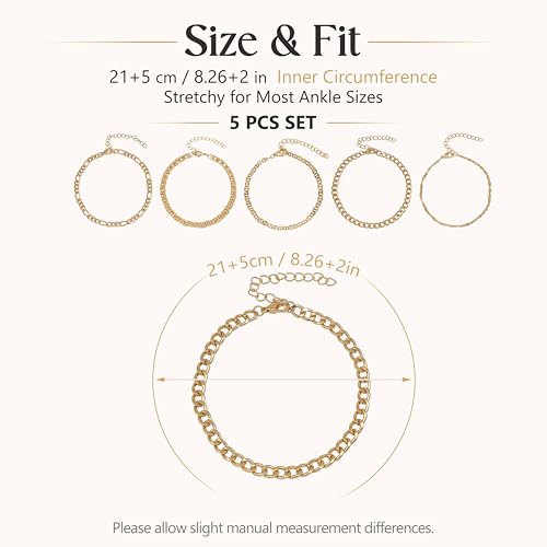 Image of Fesciory 14K Gold Plated Ankle Bracelets Sets For Women, Adjustable Layered Infinite Anklet, Summer Beach Butterfly Star Foot Chain Jewelry Gifts
