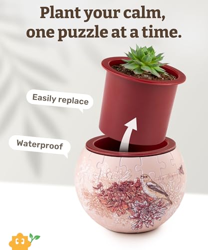 PieceRelax 3D Puzzle Planter - Singing Birds and Flowers - Danish Folklore Style, Home Decor Flower Pots for Indoor Cactus, Succulents Pots [K1100]