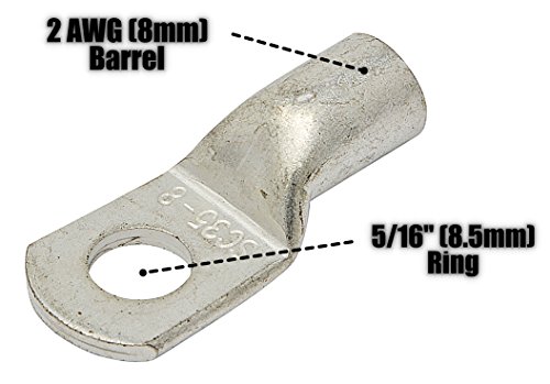 4 Pack - 2 Gauge - 5/16" Ring - Tinned Copper Marine Battery Welding Lug Terminal Connectors - Dual Wall Adhesive Heat Shrink Included #TOP1