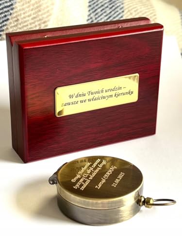 Brújula de latón personalizada con caja de regalo de madera miniatura 5