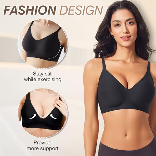 Bras for Women Wireless Push Up Seamless Wire-Free Bras Full Support T-Shirt Bra V Neck Comfortable Adjustable Bra2