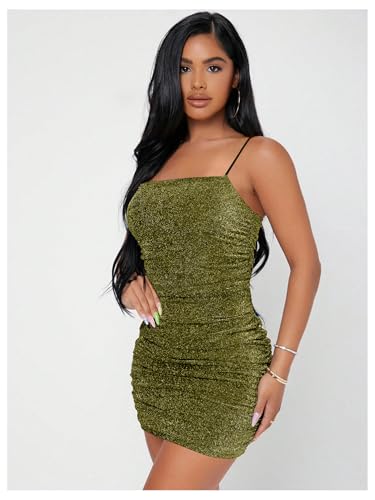 Image of Floerns Women's Glitter Sleeveless Ruched Party Clubwear Bodycon Mini Dress