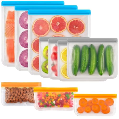 10 Stück Gefrierbeutel Wiederverwendbar,Silikonbeutel für Lebensmittel,Tütenhüter,Aufbewahrungsbeutel,Aufbewahrungsbeutel Sandwichbeutel Küche Beutel für Gemüse Milch Snacks Fleisch