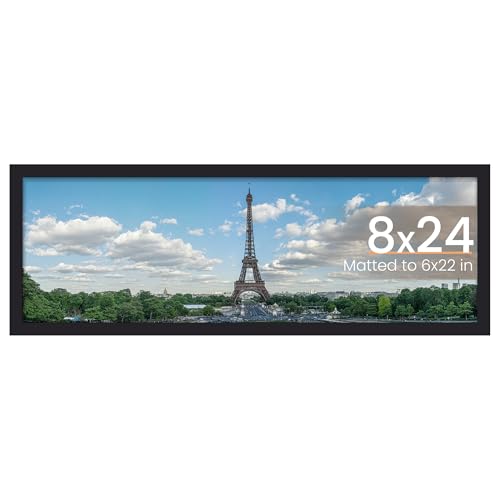 Image of upsimples 8x24 Picture Frame, Display Pictures 6x22 with Mat or 8 x 24 Without, Wall Hanging Photo Frames, Black, 1 Pack