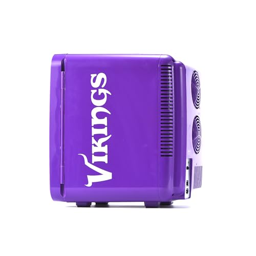 Image of Ukonic NFL Minnesota Vikings 15-Can Mini Fridge 10L - AC /DC Powered, Official Team Colors & Logo, Portable Cooler for Tailgates, Home, Office, or Car