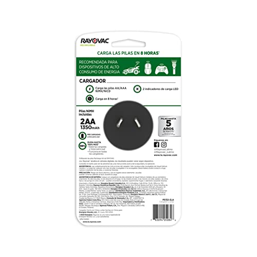 Carregador de Pilhas AA/AAA + 2 Pilhas Recarregáveis AA Carregamento via Usb Rayovac Sm-4