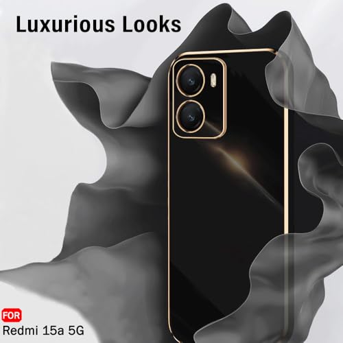 Image of TheGiftKart Luxurious Golden-Plated Back Cover Case for Mi Redmi 15A 5G | Raised Lips for Camera & Screen Protection | Shockproof Design | Stylish Back Cover Case for Redmi 15A 5G (TPU, Black)