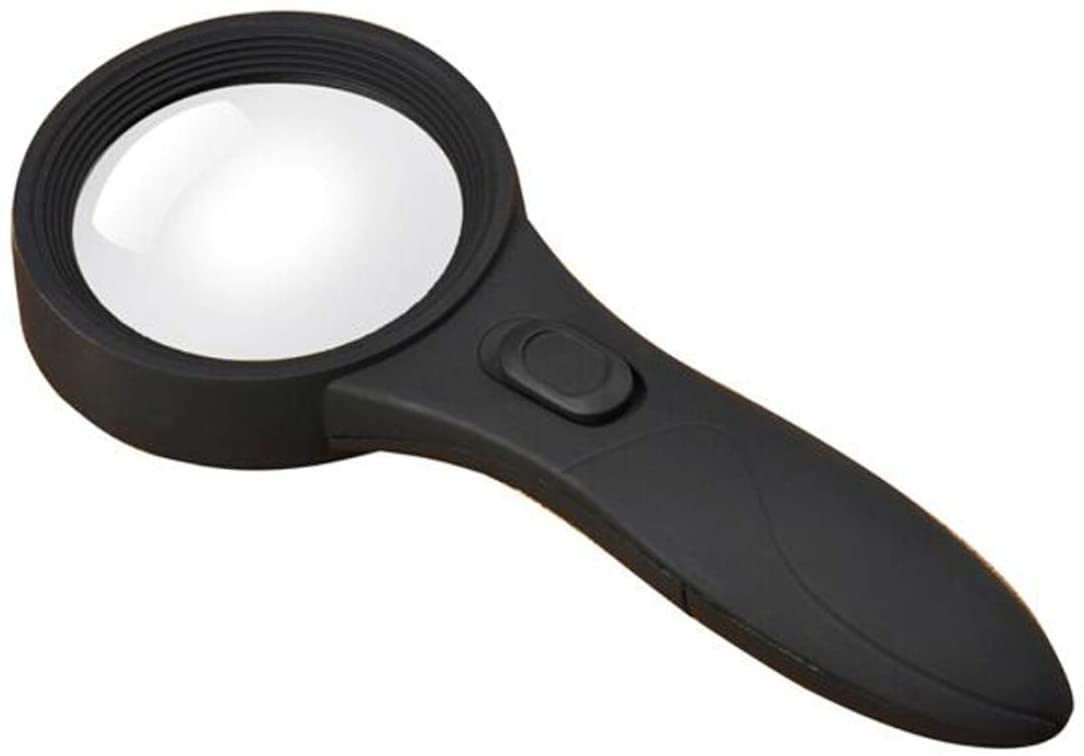 Vergrößerungsglas mit LED-Beleuchtung, 10-fache Vergrößerung, beleuchtete Handlupe mit 6 LEDs, Leselupe mit Doppellinse für Senioren zum Lesen von Münzen, Briefmarken und Karten