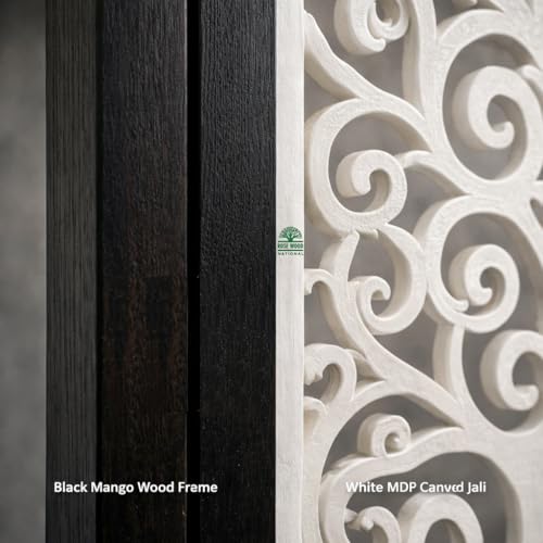 Image of Wooden Room Divider 6 Feet, 4-Panel Folding Wooden Partition for Living Room, Office, Pooja Room, Restaurant, Kitchen & Balcony (2W x 1.82H Meters). (White Black Border)