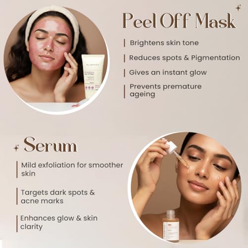 Image of Glamveda Glutathione 8-Step Skin Brightening Skincare Routine Kit for Radiant, Even-Toned Skin | Face Wash, Peel-Off Mask, Serum, Face Cream, Sunscreen, Under Eye Cream, Bath Soap & Body Lotion