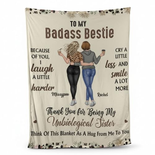 Onirique Personalized to My Badass Bestie Friendship Blanket, Bestie...